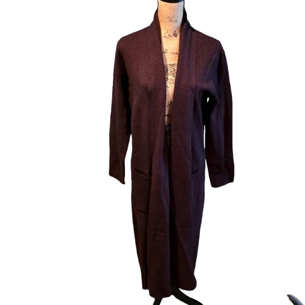 Maxsport Burgundy Long Duster Length Cardigan Sweater Size Large New